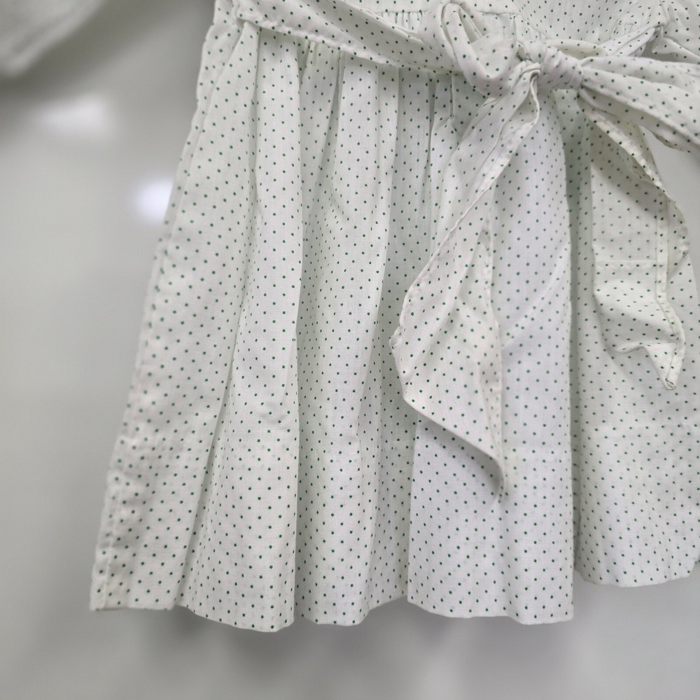 Polly Flinders Vintage Toddler Dress 2T Polka Dot Hand Smocked Dress Green White - Picture 6 of 11